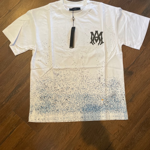 Amiri White Tee with Blue Speckle - Picture 1 of 3
